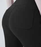 High Waisted Pocket Plain Flared Leggings — Black — view 6