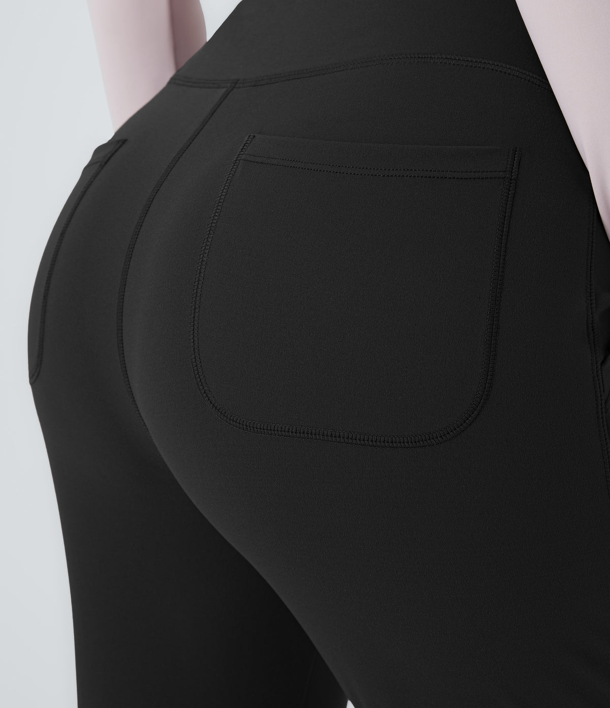 High Waisted Pocket Plain Flared Leggings — Black — view 6
