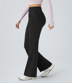 High Waisted Pocket Plain Flared Leggings — Black — view 4