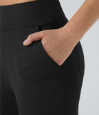 High Waisted Pocket Plain Flared Leggings — Black — view 2