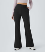 High Waisted Pocket Plain Flared Leggings — Black — view 3