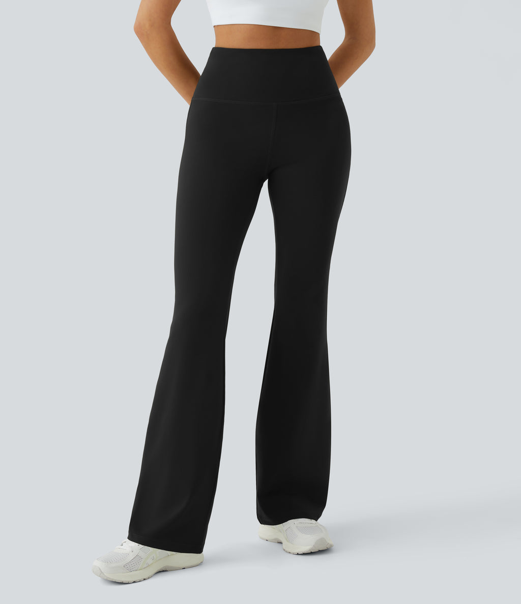 High Waisted Pocket Plain Leggings — Black — view 2