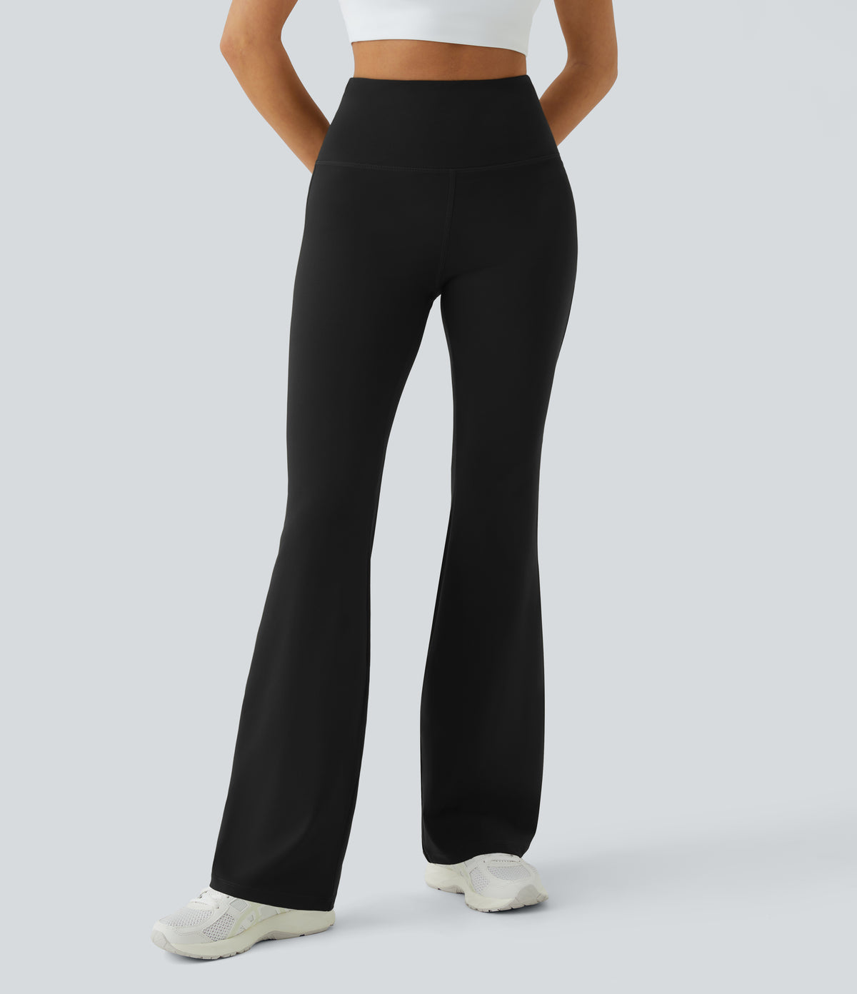 High Waisted Pocket Plain Leggings — Black — view 2