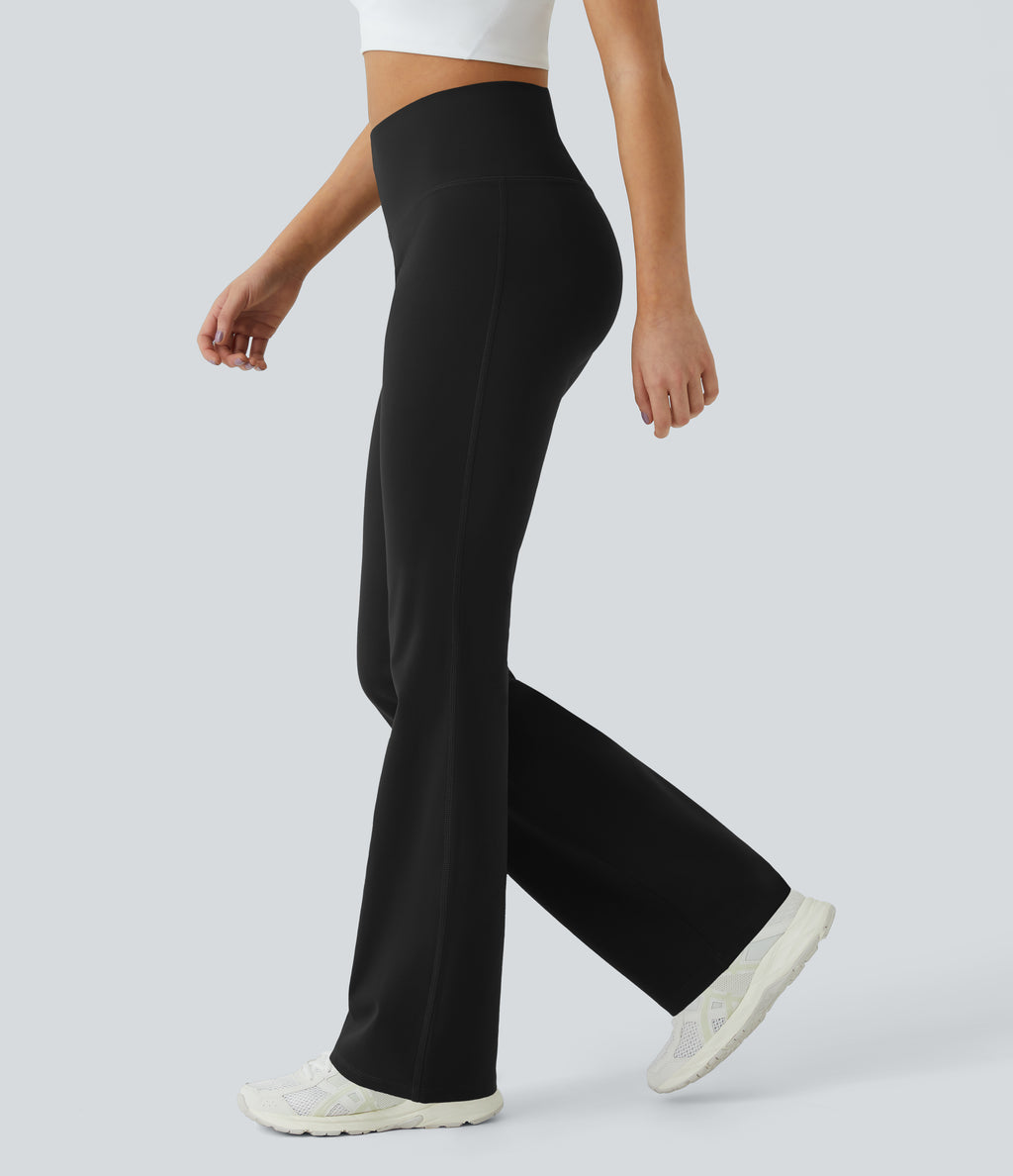 High Waisted Pocket Plain Leggings — Black — view 1
