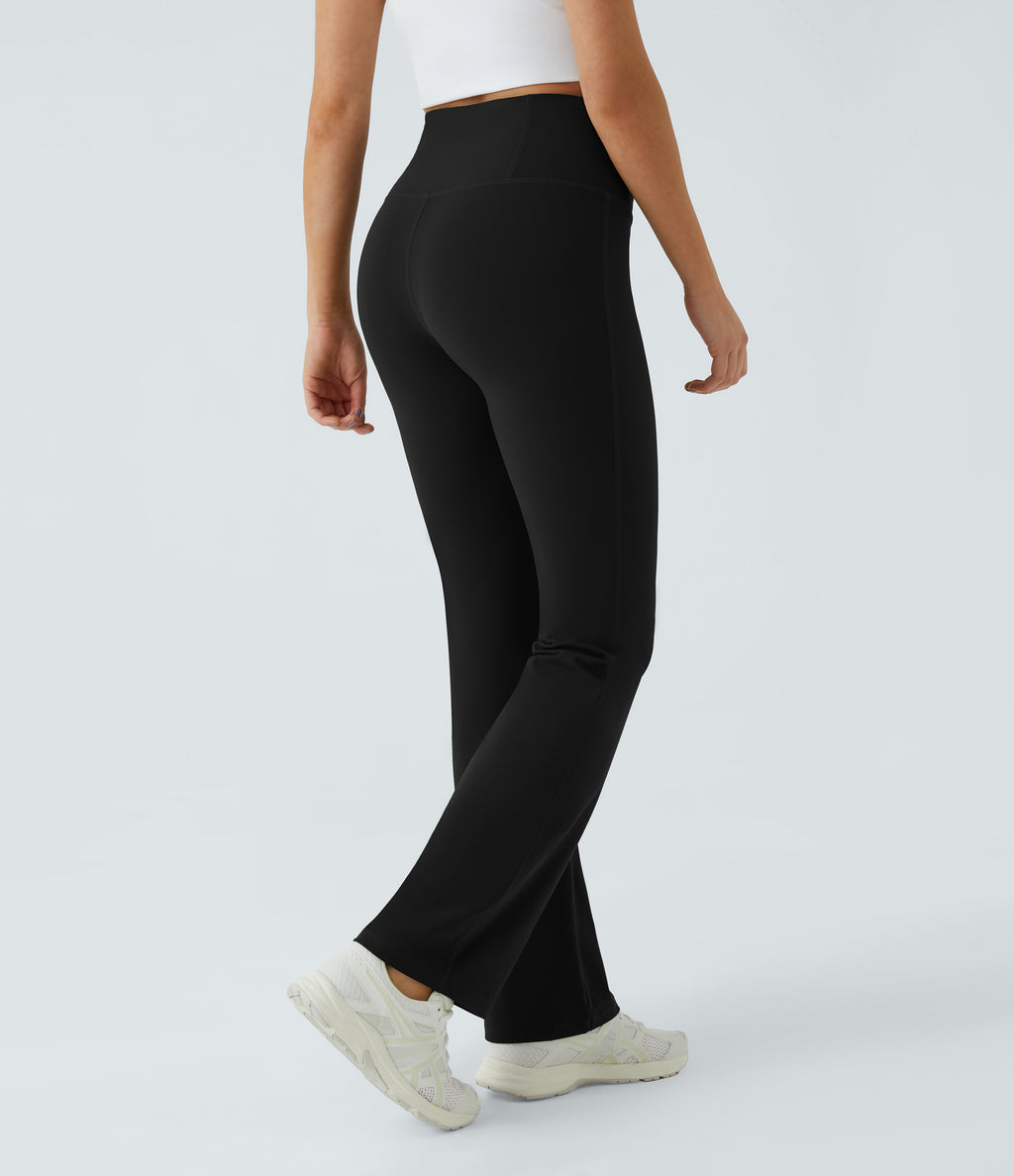 High Waisted Pocket Plain Leggings — Black — view 3