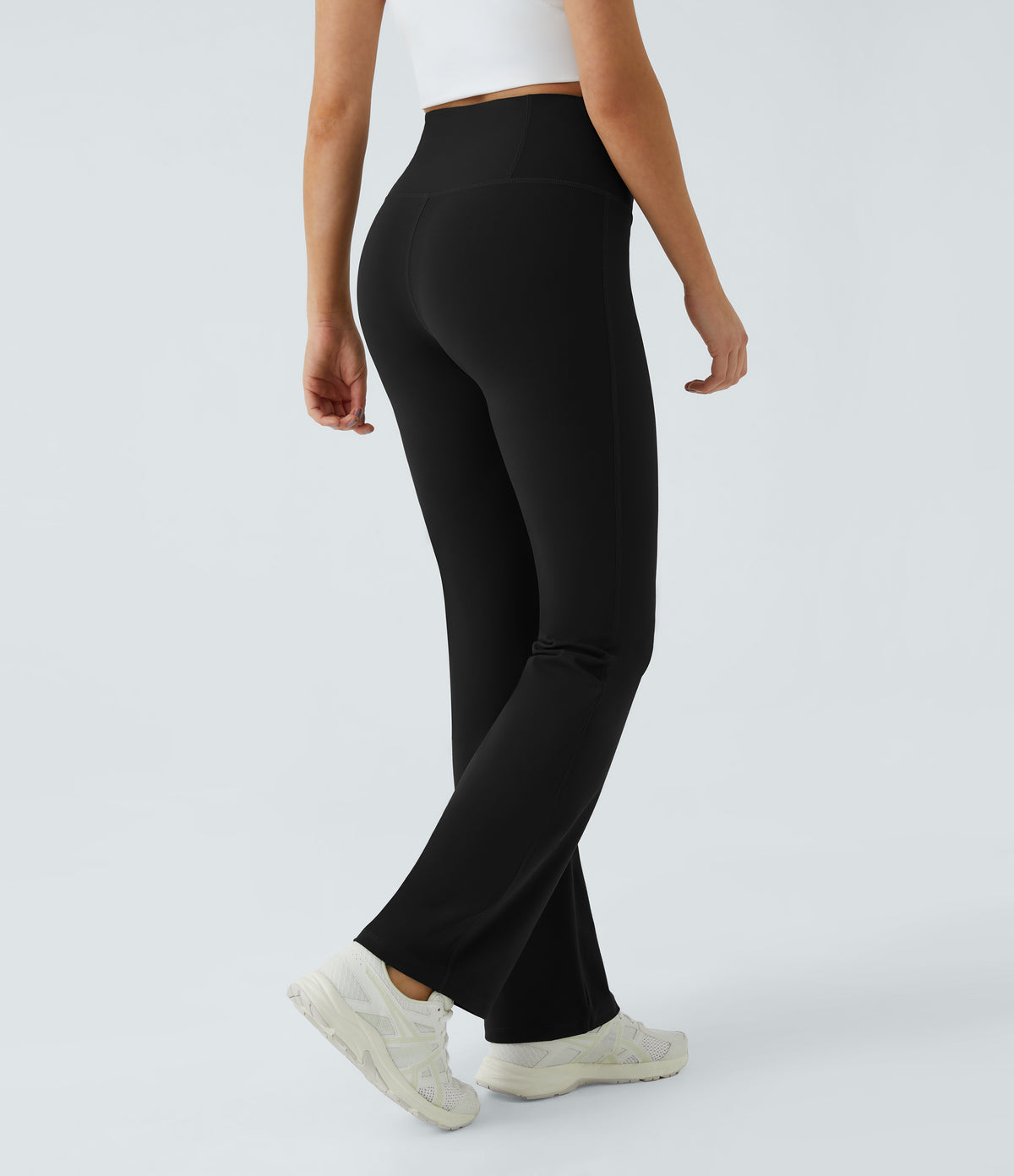 High Waisted Pocket Plain Leggings — Black — view 3
