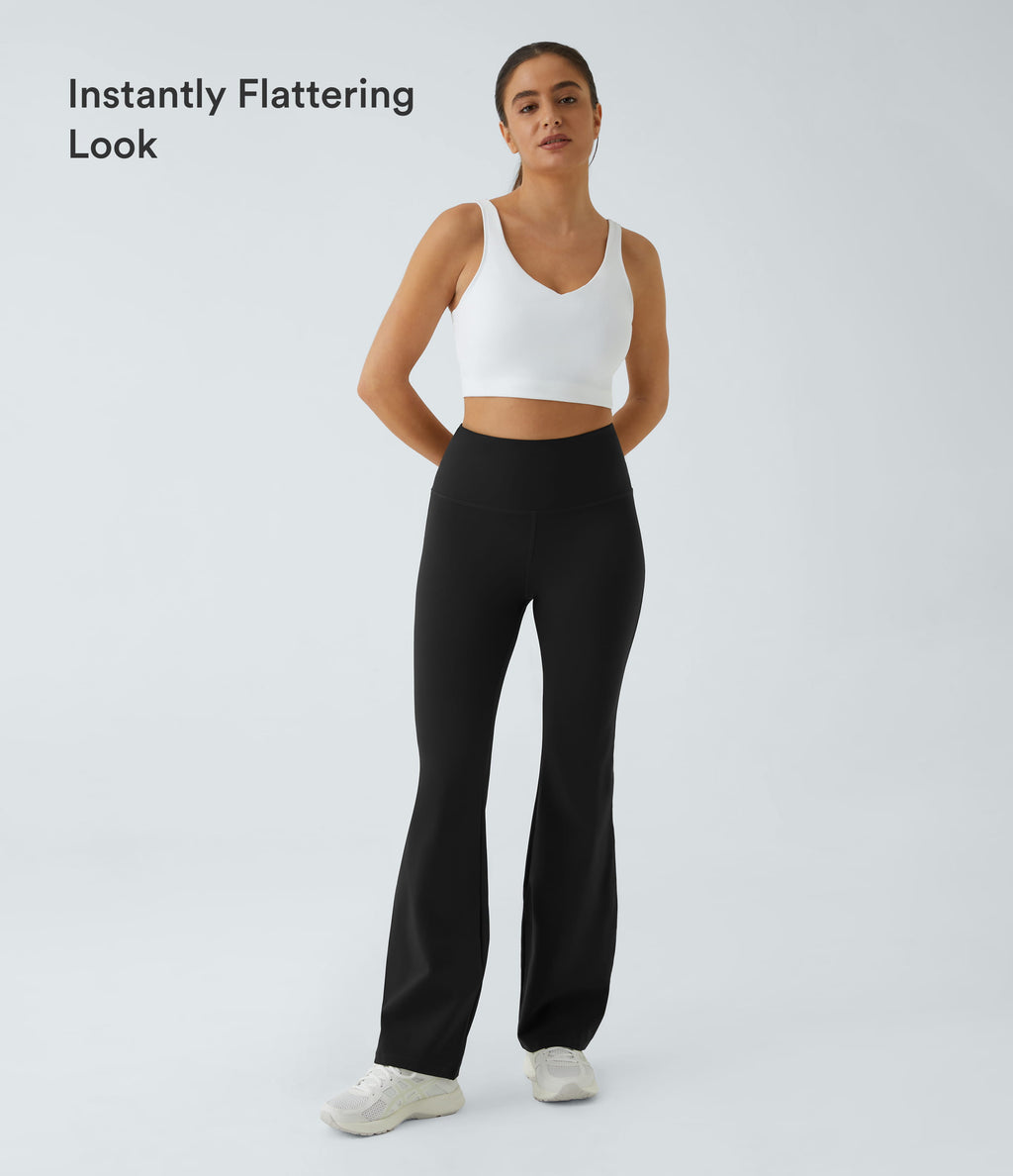 High Waisted Pocket Plain Leggings — Black — view 6