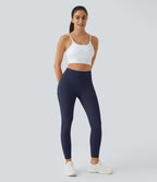 High Waisted Double Pockets Plain Leggings — Peacoat — view 5