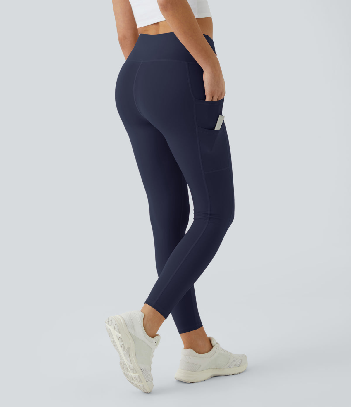 High Waisted Double Pockets Plain Leggings — Peacoat — view 4