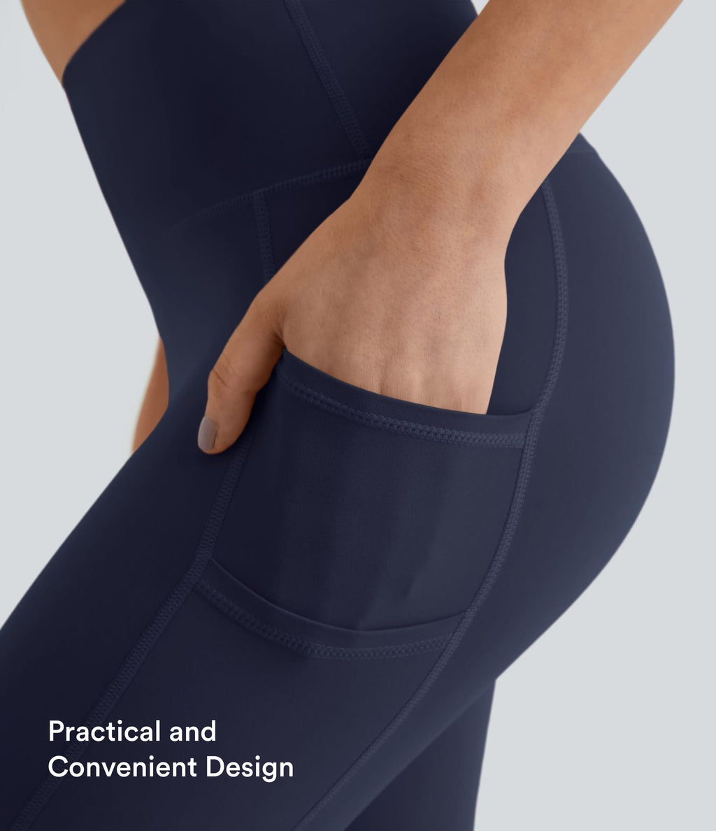 High Waisted Double Pockets Plain Leggings — Peacoat — view 3