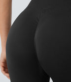 OneForm Seamless Flow High Waisted Ruched Plain Leggings — Black — view 4