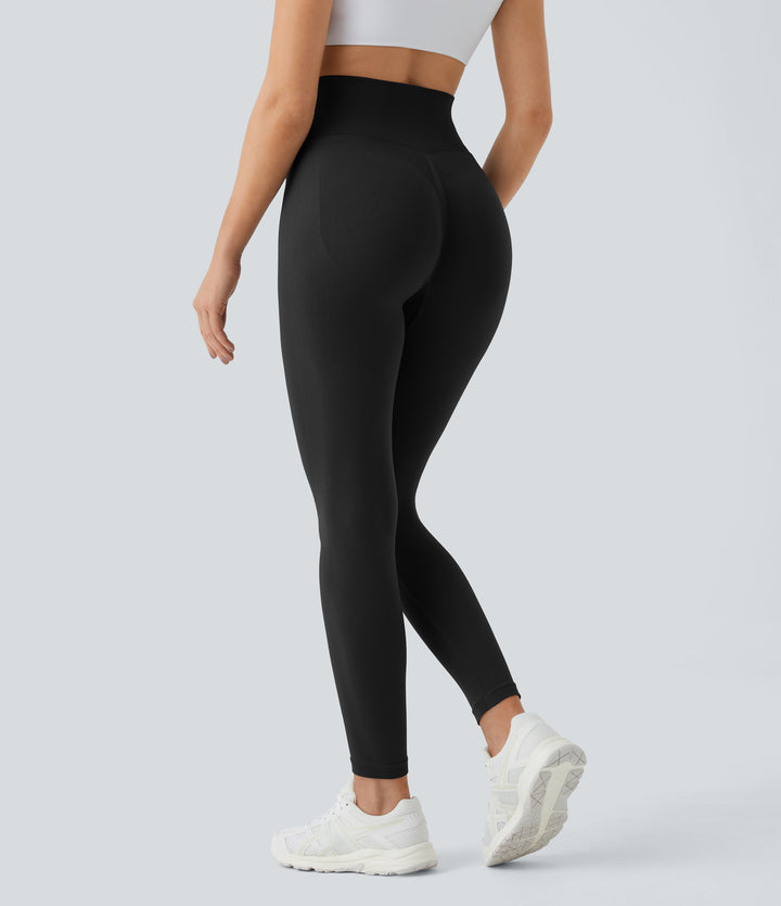 OneForm Seamless Flow High Waisted Ruched Plain Leggings — Black — view 1