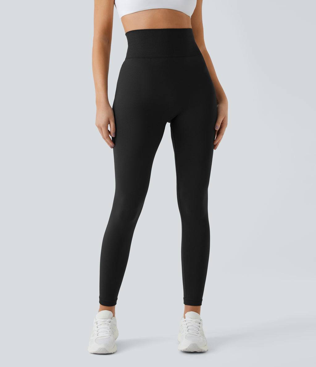 OneForm Seamless Flow High Waisted Ruched Plain Leggings — Black — view 2