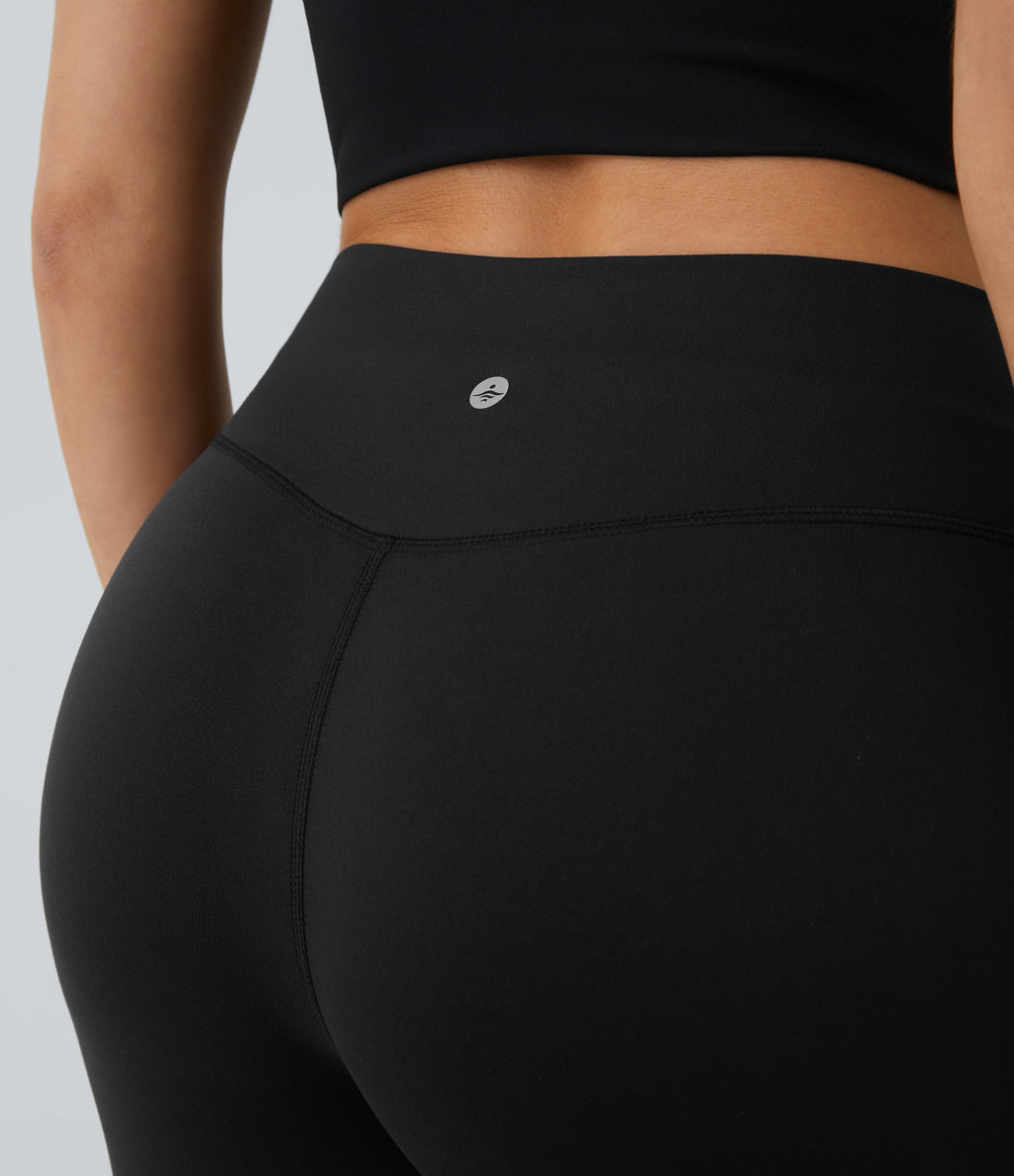 High Waisted Crossover Flare Yoga Leggings — Black — view 6
