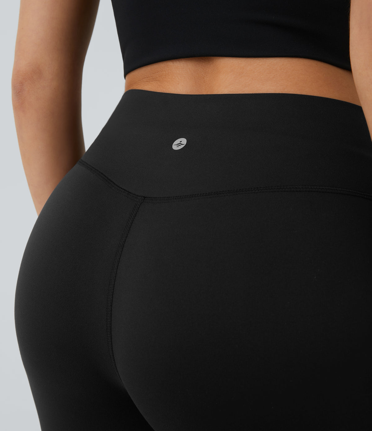 High Waisted Crossover Flare Yoga Leggings — Black — view 6