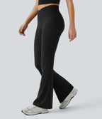 High Waisted Crossover Flare Yoga Leggings — Black — view 2
