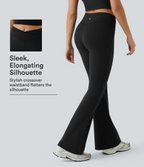 High Waisted Crossover Flare Yoga Leggings — Black — view 1