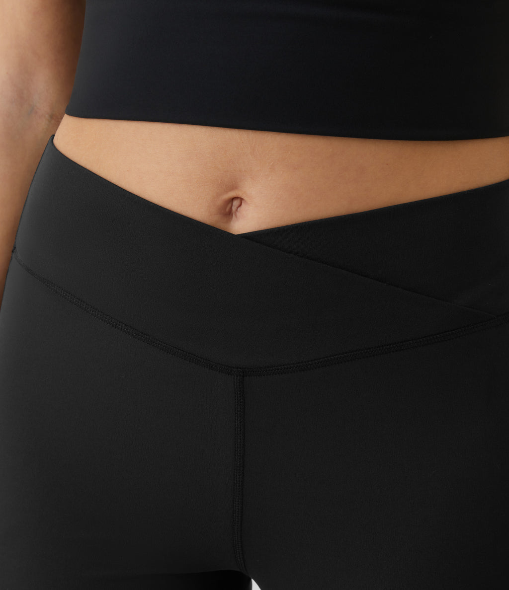 High Waisted Crossover Flare Yoga Leggings — Black — view 4