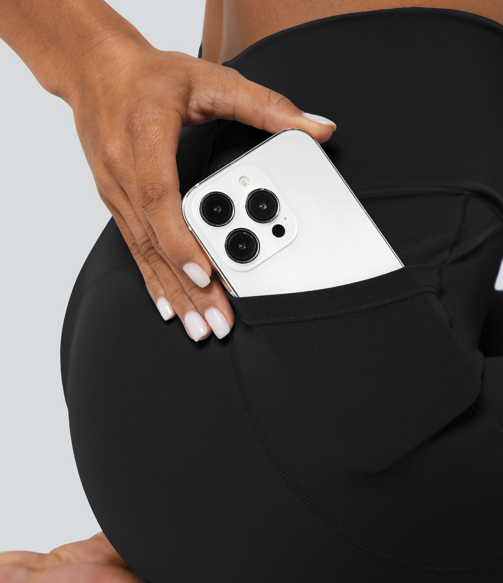 Crossover Pocket Plain Leggings — Black — view 3