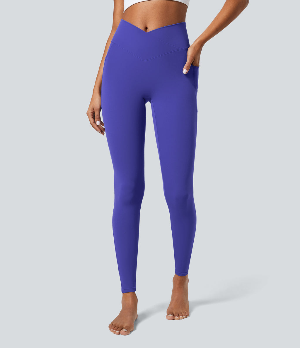 Crossover Pocket Plain Leggings — Royal Blue — view 6