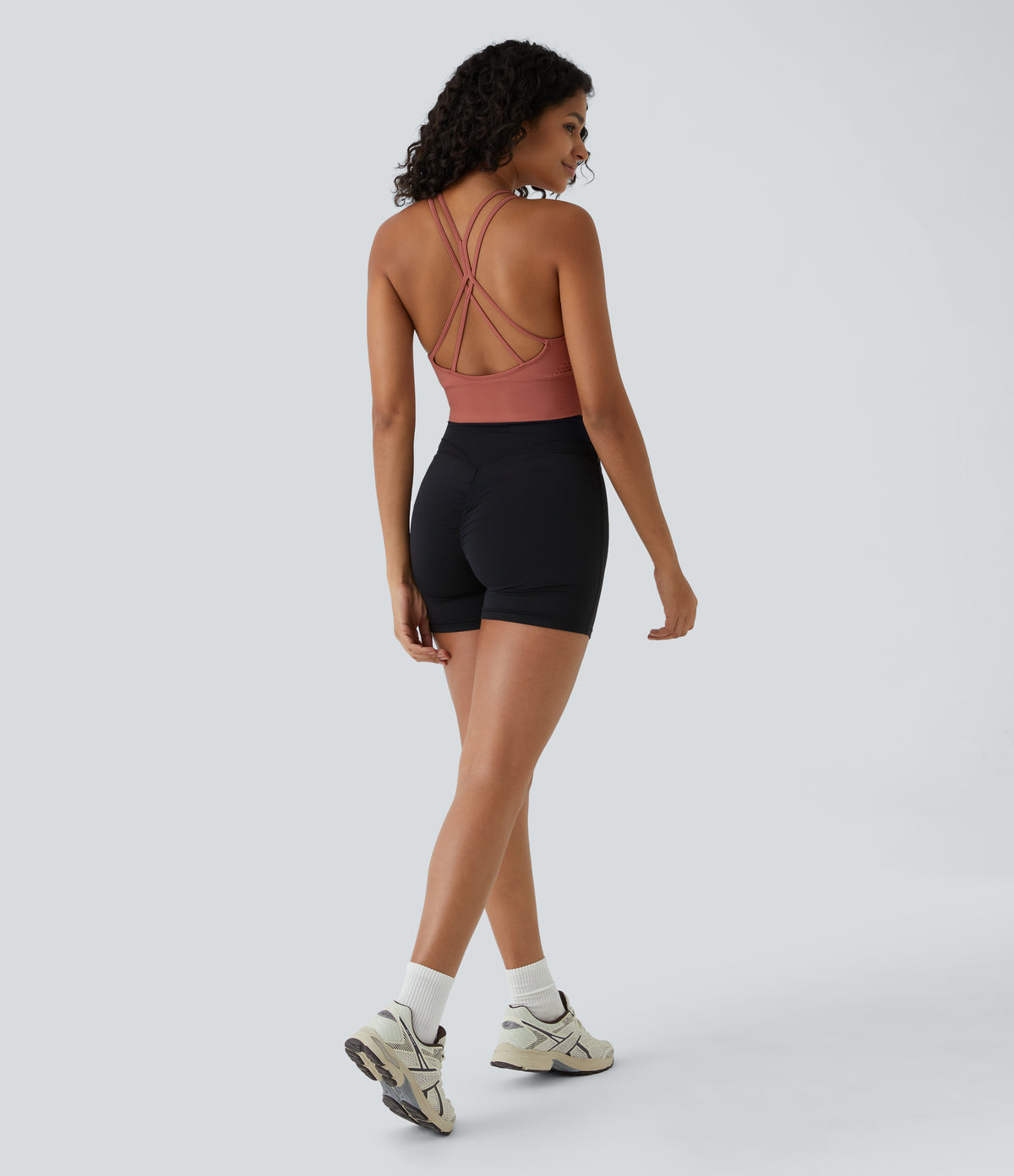 OneForm Seamless Flow Low Support Ruched Double Straps Sports Bra A-D Cups — Salmon — view 6