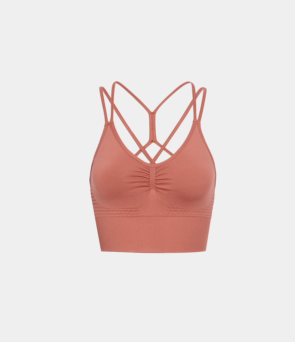 OneForm Seamless Flow Low Support Ruched Double Straps Sports Bra A-D Cups — Salmon — view 7