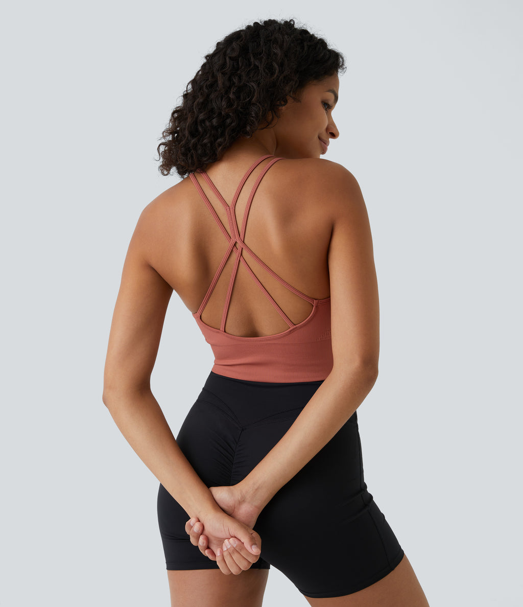 OneForm Seamless Flow Low Support Ruched Double Straps Sports Bra A-D Cups — Salmon — view 3
