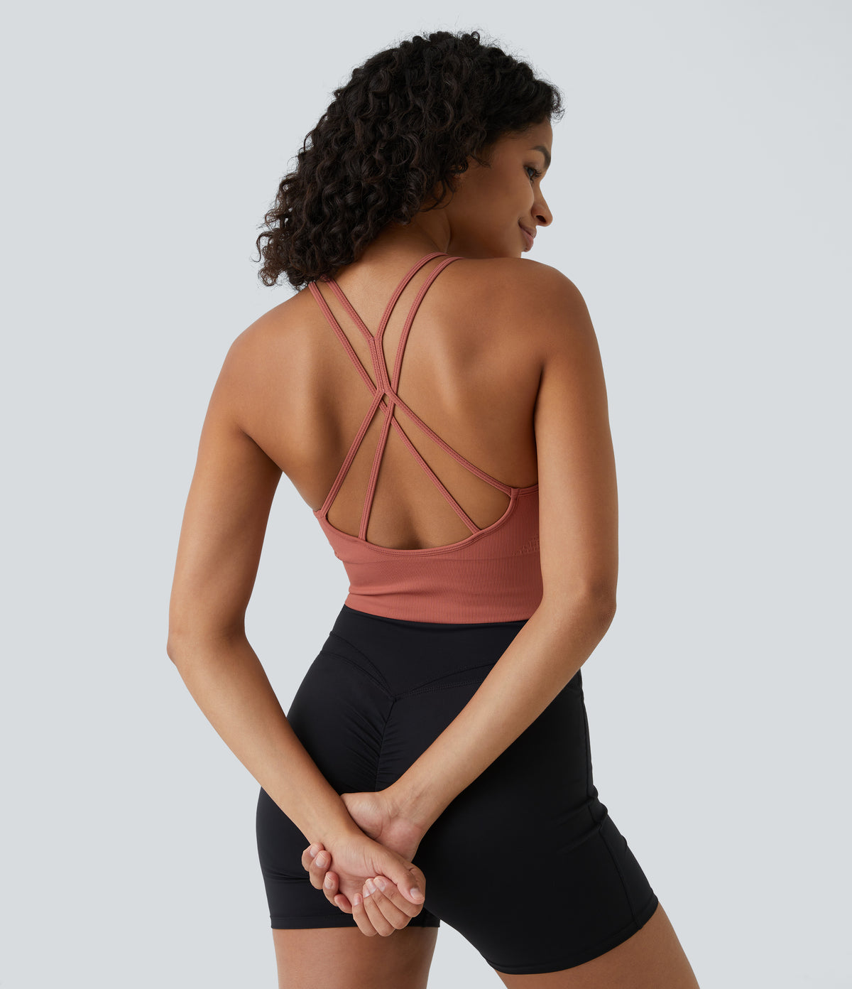 OneForm Seamless Flow Low Support Ruched Double Straps Sports Bra A-D Cups — Salmon — view 3
