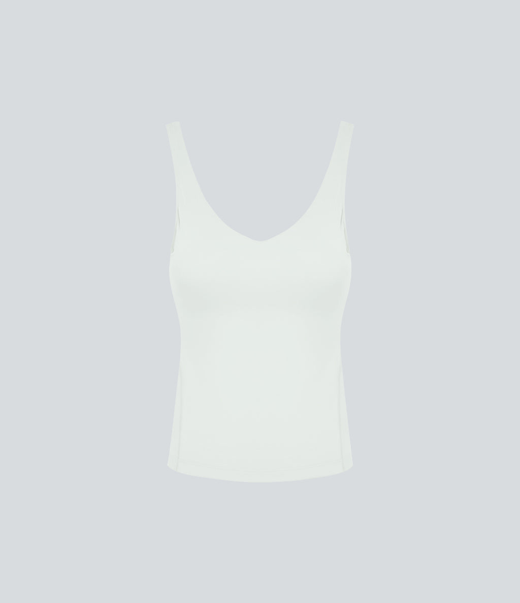 Plush Padded V Neck Plain Tank Vest Top — White — view 6