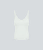 Plush Padded V Neck Plain Tank Vest Top — White — view 6