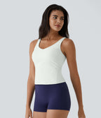 Plush Padded V Neck Plain Tank Vest Top — White — view 3