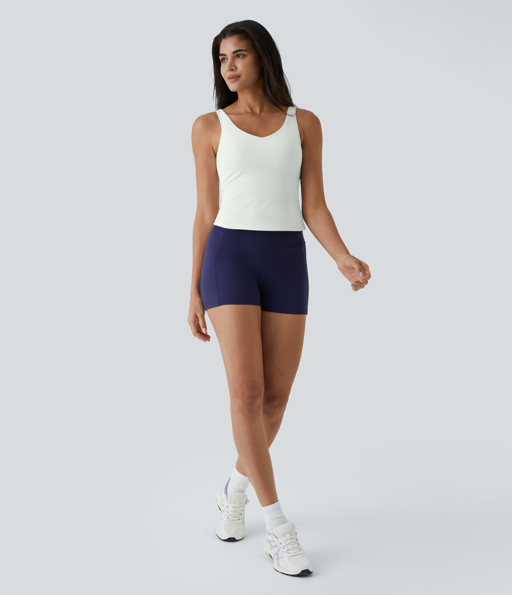 Plush Padded V Neck Plain Tank Vest Top — White — view 5
