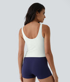 Plush Padded V Neck Plain Tank Vest Top — White — view 2