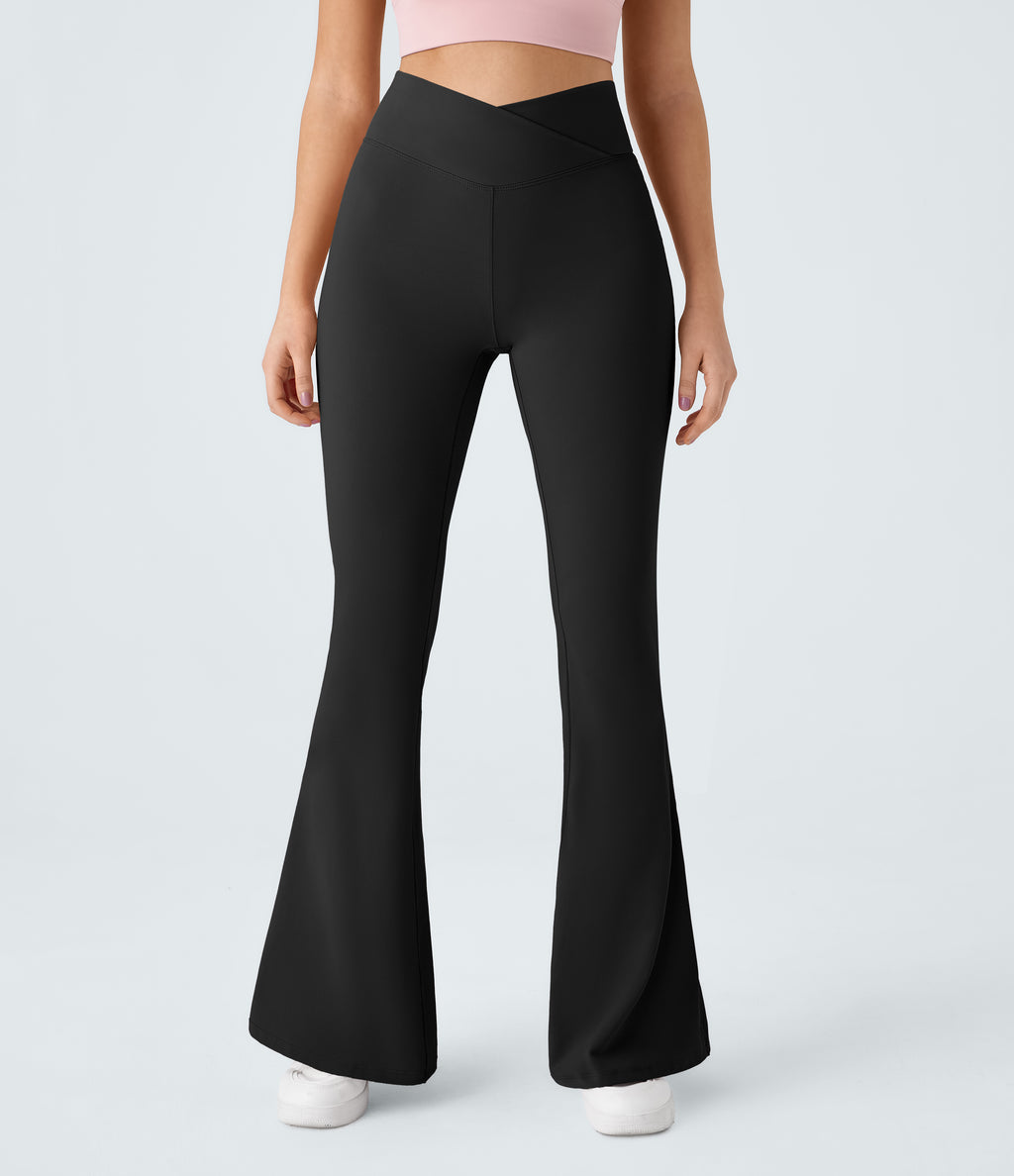 Crossover High Waisted Pocket Leggings — Black — view 4