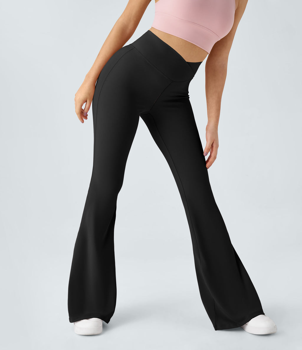 Crossover High Waisted Pocket Leggings — Black — view 1
