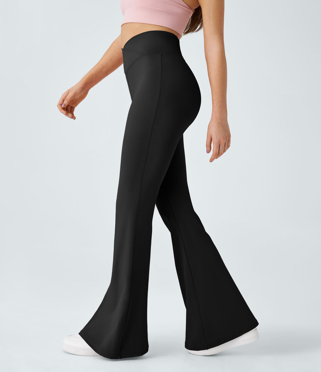 Crossover High Waisted Pocket Leggings — Black — view 3