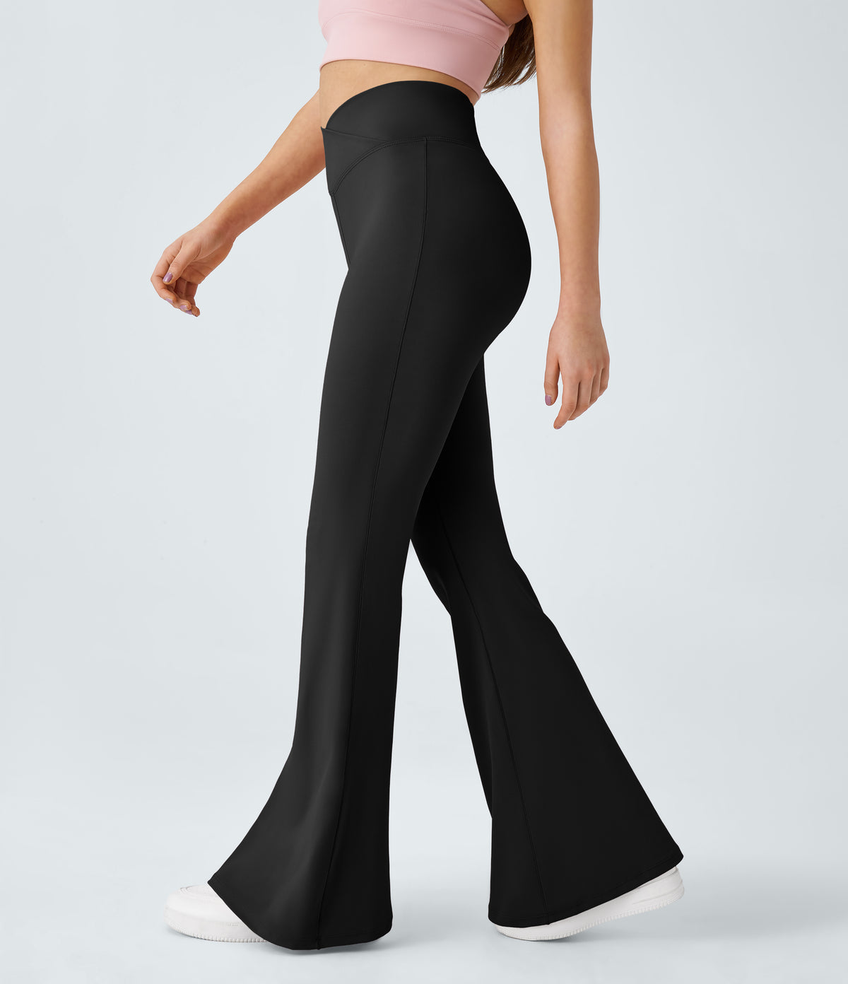 Crossover High Waisted Pocket Leggings — Black — view 3