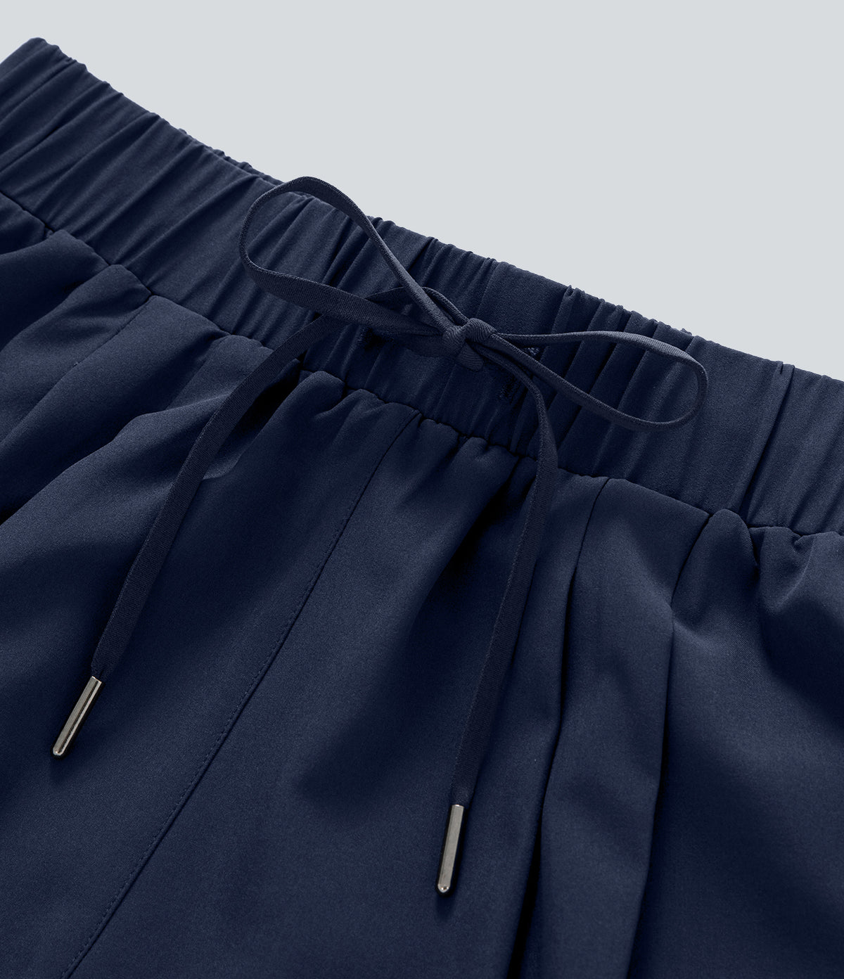 High Waisted Elastic Waistband Drawstring Pleated Yoga Shorts 3" with Pockets — Night Blue — view 7