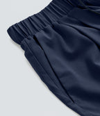 High Waisted Elastic Waistband Drawstring Pleated Yoga Shorts 3" with Pockets — Night Blue — view 8