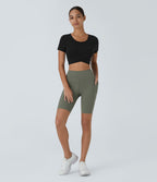 Plush Crossover Hem Cropped Sports Top — Black — view 6