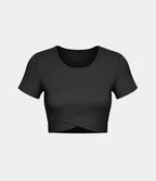 Plush Crossover Hem Cropped Sports Top — Black — view 7