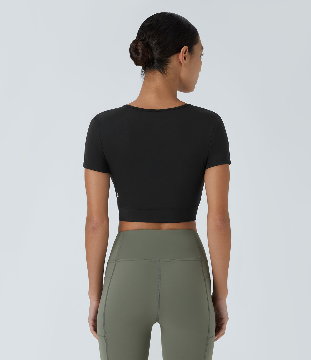 Plush Crossover Hem Cropped Sports Top — Black — view 3