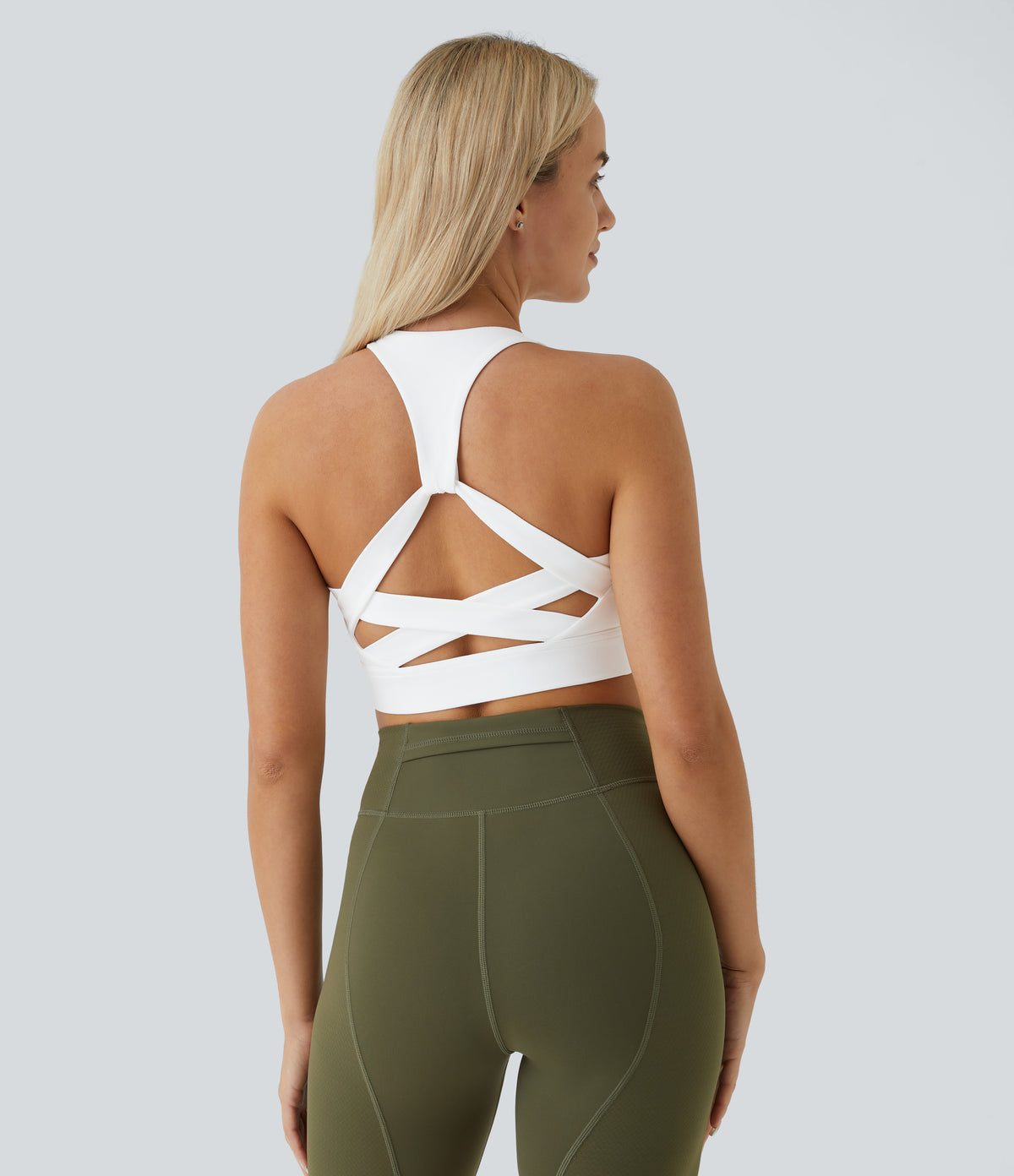 Low Support Racerback Yoga Sports Bra A-C Cups — White — view 4