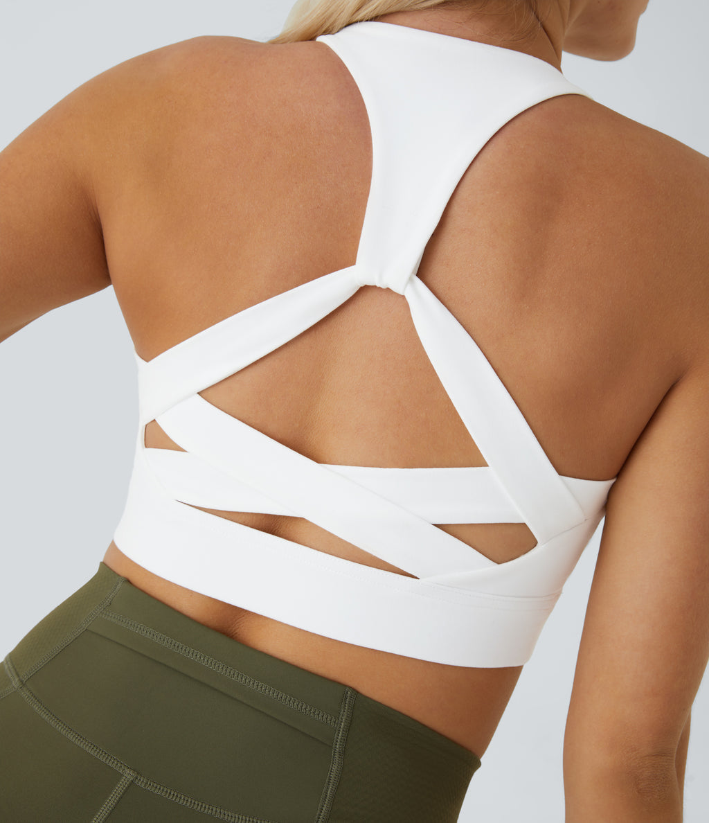 Low Support Racerback Yoga Sports Bra A-C Cups — White — view 1