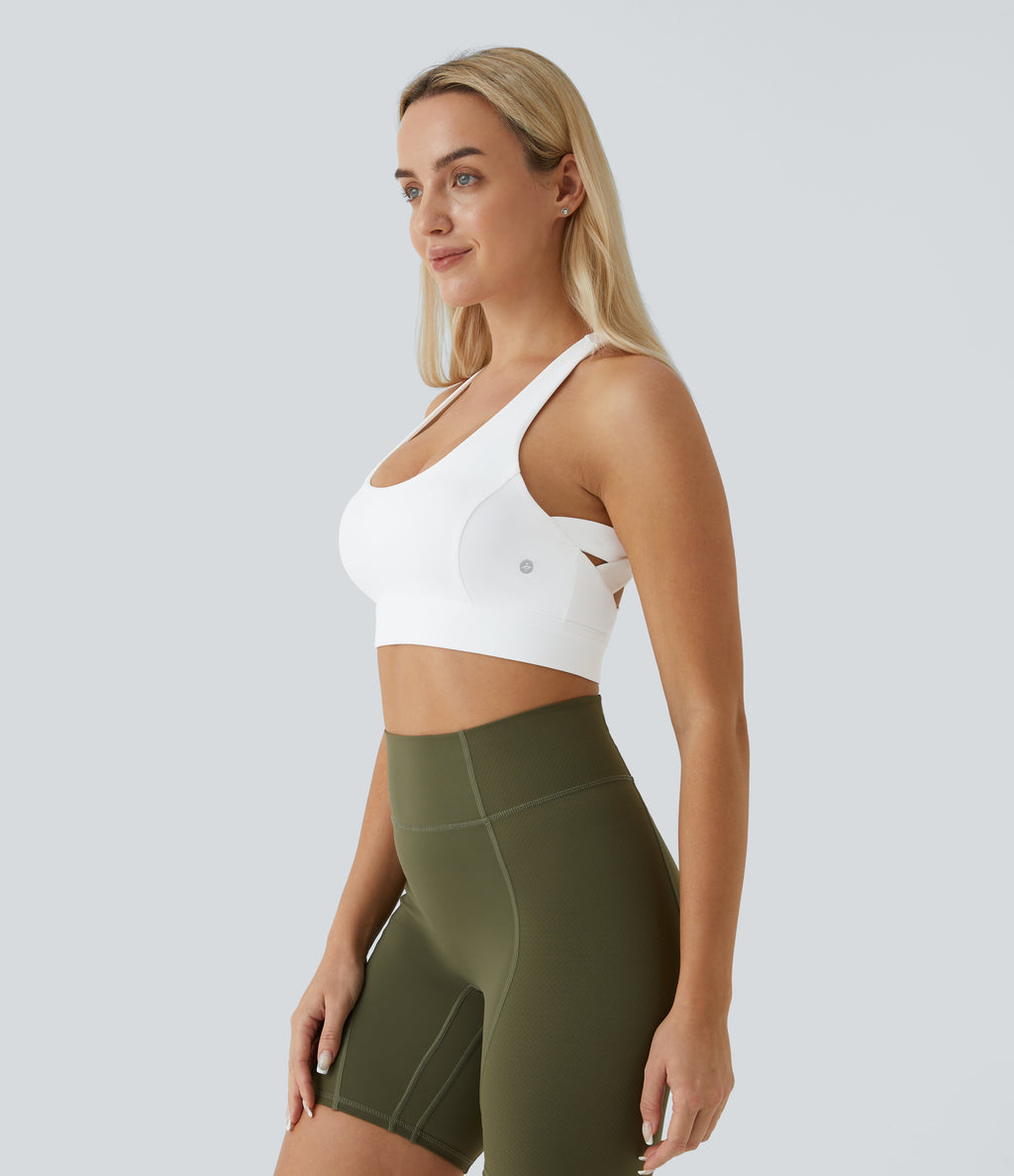 Low Support Racerback Yoga Sports Bra A-C Cups — White — view 3