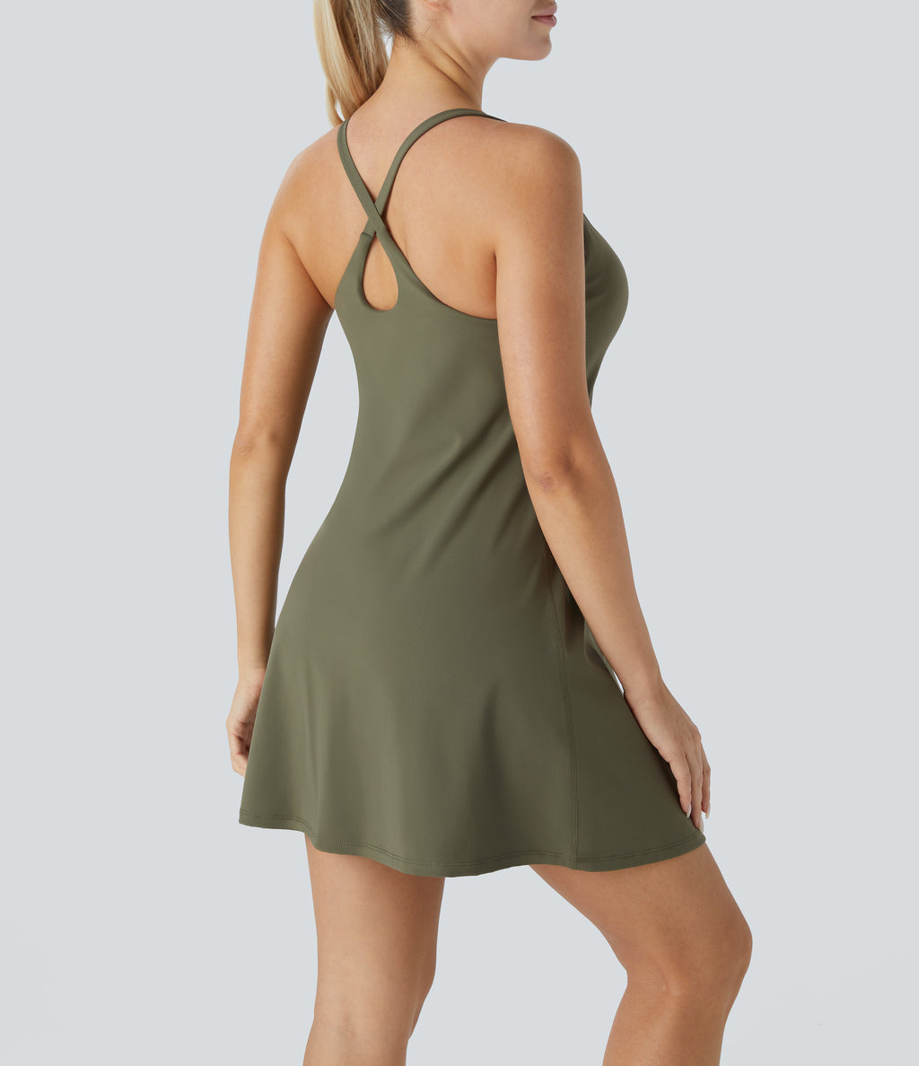 Plush 2-in-1 Pocket Mini Active Dress DD-F Cups — Grass Grey Green — view 2