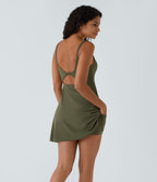 Plush Double Straps 2-Piece Pocket Slip Dance Active Dress A-D Cups — Grass Grey Green — view 7