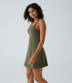 Plush Double Straps 2-Piece Pocket Slip Dance Active Dress A-D Cups — Grass Grey Green — view 3