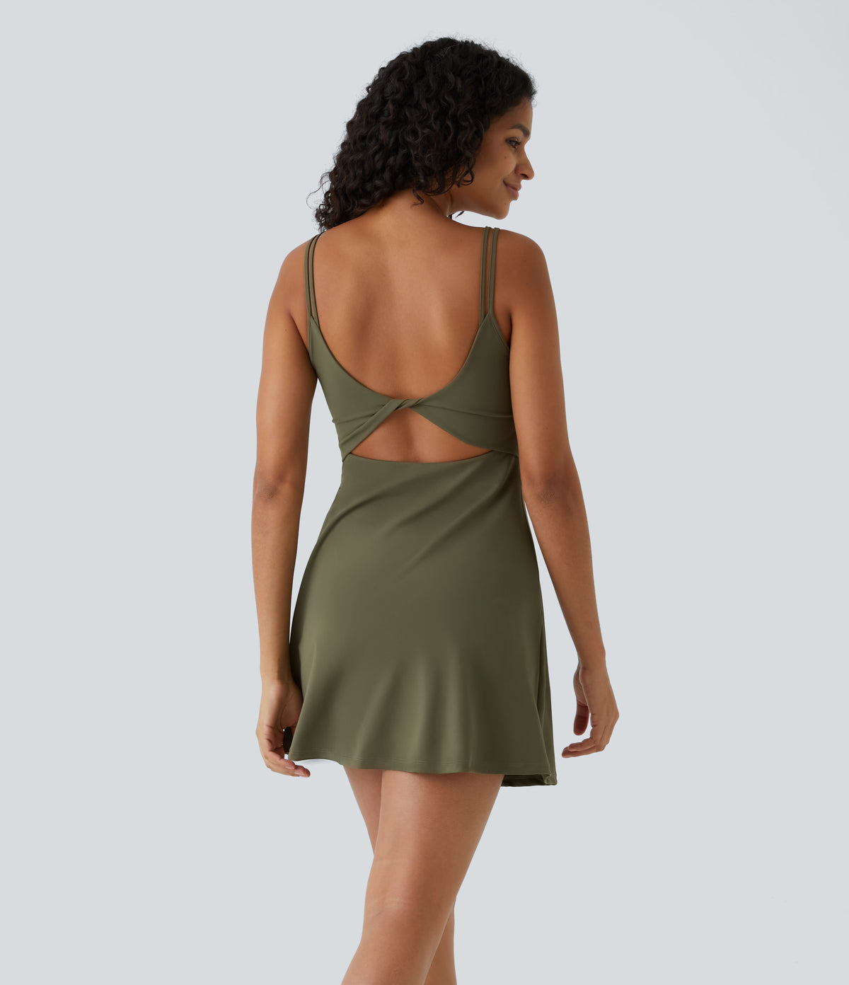 Plush Double Straps 2-Piece Pocket Slip Dance Active Dress A-D Cups — Grass Grey Green — view 8