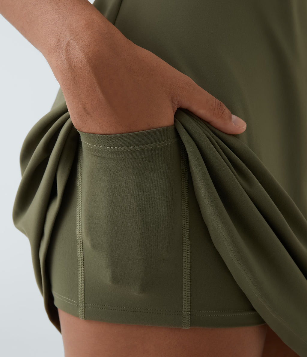 Plush Double Straps 2-Piece Pocket Slip Dance Active Dress A-D Cups — Grass Grey Green — view 6